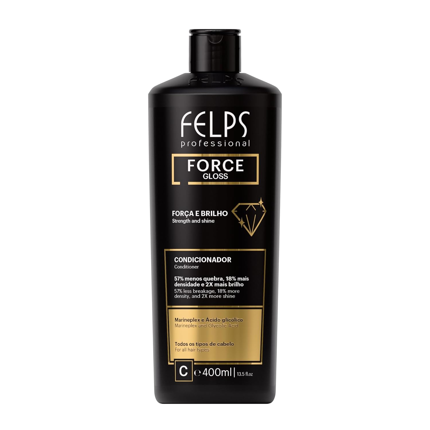 Felps Professional Force Gloss Hair Conditioner with Marineplex and Glycolic Acid, Strengthening Treatment for All Hair Types, 13.5 fl oz