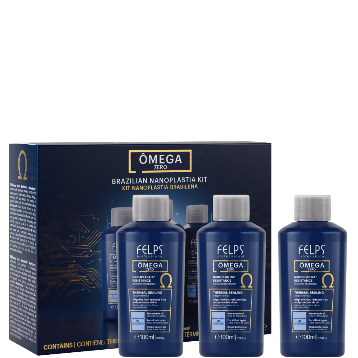Felps Professional Omega Zero Resistance Nanoplastia Treatment, Zero Formaldehyde Hair Straightening, with Macadamia Oil, 3.38 fl.oz Mini (3, Three, 10.14fl.oz) Visit the Felps Professional Store
